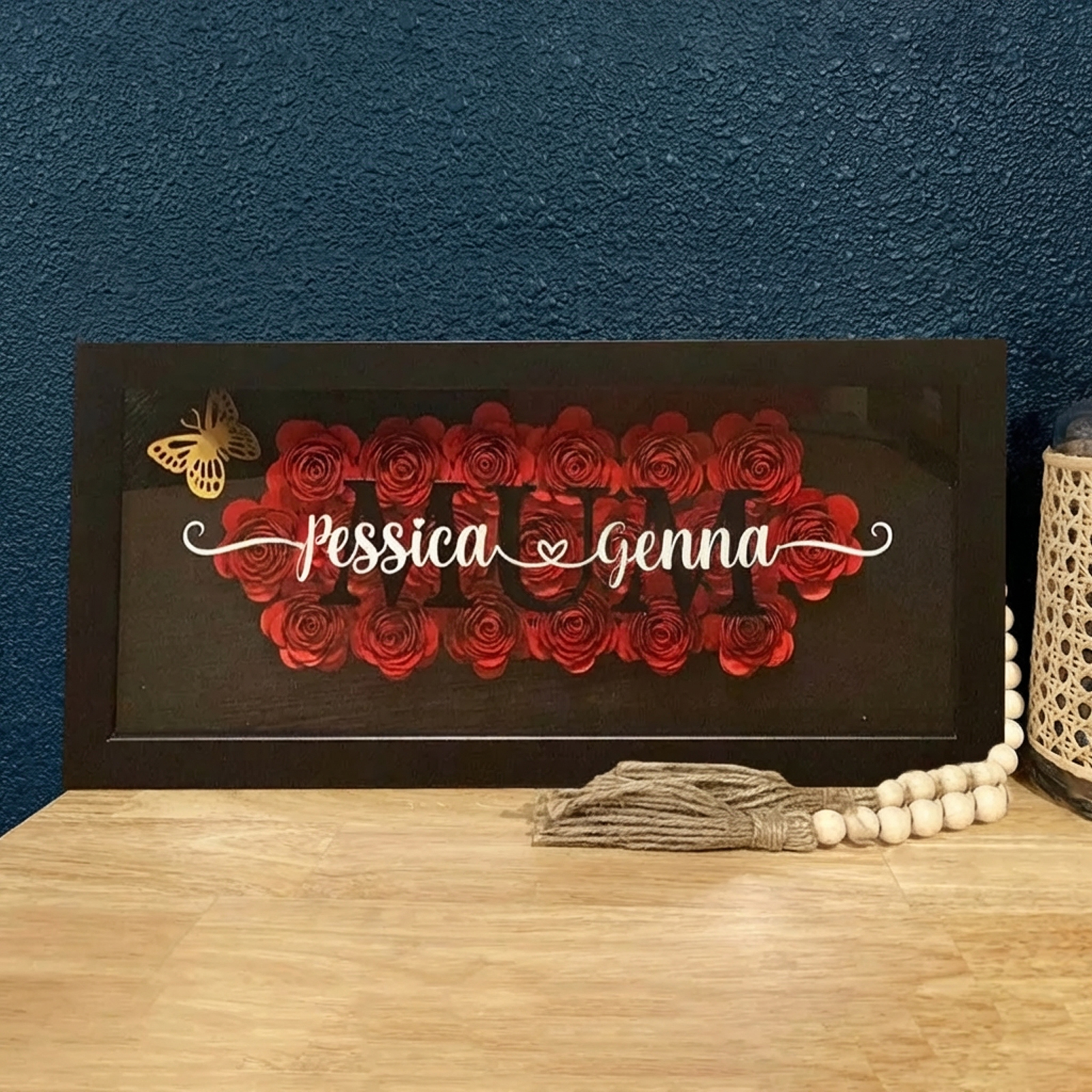 Personalized Mom Flower Shadow Box With Kids Name And Butterflies