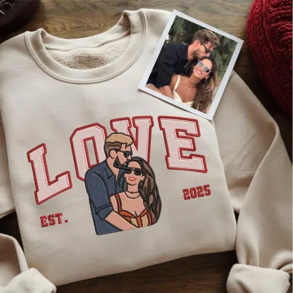 Forlovever Personalized Embroidered Photo Couple Boyfriend and Girlfriend Matching Sweatshirts