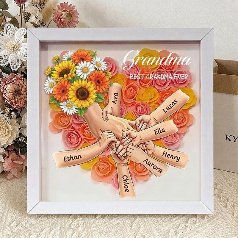 Forlovever™ Sunflower Personalized Mom Holding Hands Memorial Shadow Box – Custom Name Remembrance Frame, Mother’s Day In Loving Memory Gift