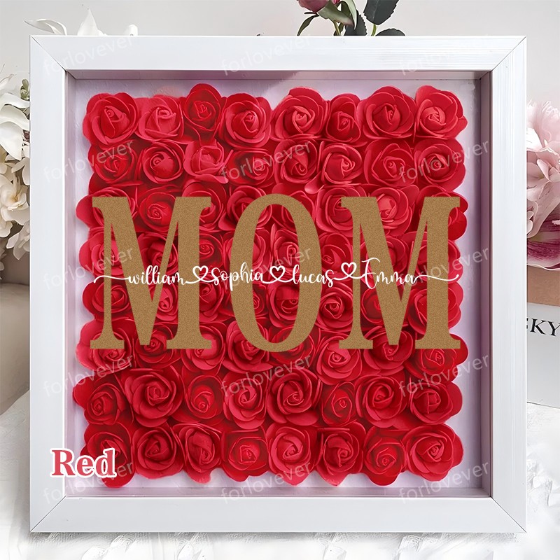 Mothers Gift for Her, Name Flower Heart Shadow Box, Custom Rose Frame, Custom Frame for Mom, Gift for Mom and Grandma Nana,Roses Shadowbox-forlovever