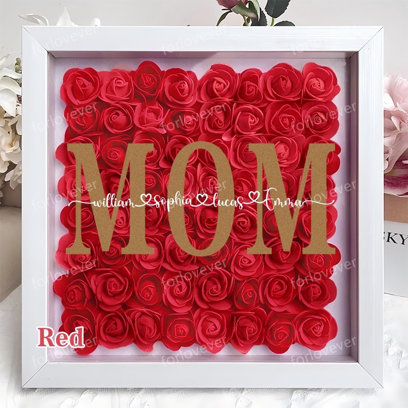 Mothers Gift for Her, Name Flower Heart Shadow Box, Custom Rose Frame, Custom Frame for Mom, Gift for Mom and Grandma Nana,Roses Shadowbox-forlovever