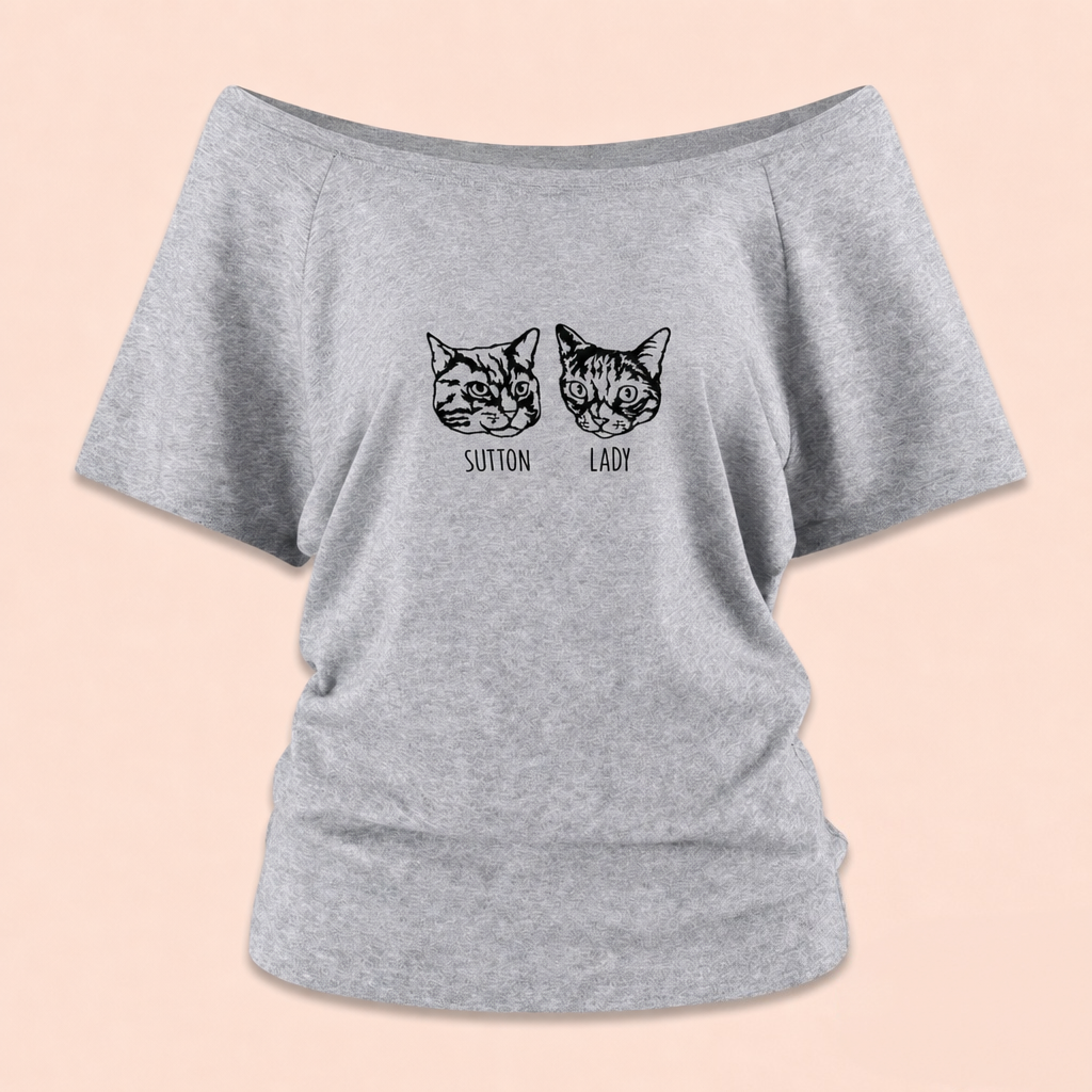 Custom Embroidered Pet Face Off Shoulder Shirt Personalized Gift for Dog And Cat Lovers