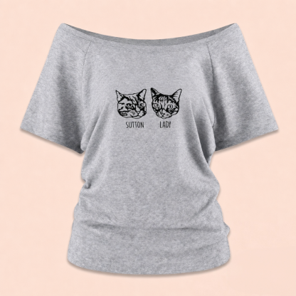 Custom Embroidered Pet Face Off Shoulder Shirt Personalized Gift for Dog And Cat Lovers