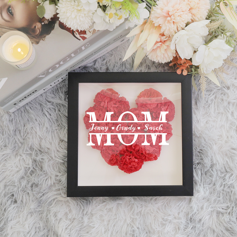 Mom Heart Shaped Monogram Flower Shadow Box With Carnation Best Gift-forlovever