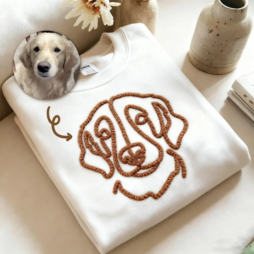 Custom Chenille Yarn Embroidered Pet Sweatshirt, Embroidered Pet Portrait, Gift For Dog Dad/Mom
