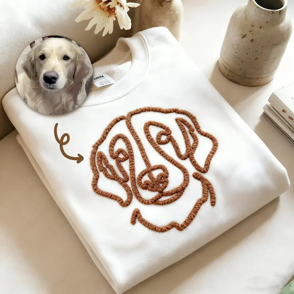 Custom Chenille Yarn Embroidered Pet Sweatshirt, Embroidered Pet Portrait, Gift For Dog Dad/Mom