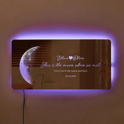 Personalized Couple Anniversary Sun and Moon Phase Mirror Light