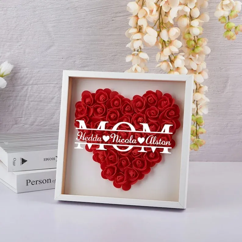 Mom Heart Shaped Monogram Flower Shadow Box With Carnation Best Gift-forlovever
