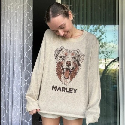 Personalized Pet Portrait Oversized Cozy Knit Sweater