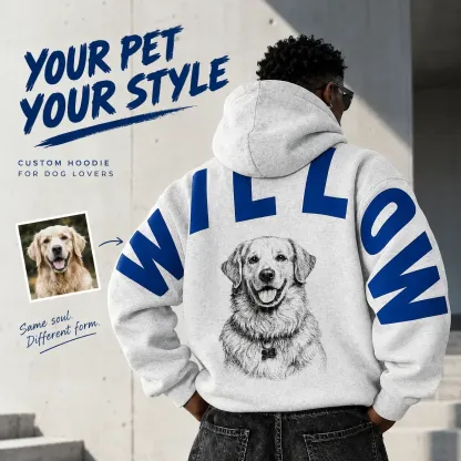 Custom Pet Portrait Sweatshirt with Solid Big Back Name, Personalized Dog Mom Hoodie