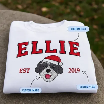 Custom Pet Portrait Christmas Hats Preppy-Style Embroidered Sweatshirt, Hoodie, T-Shirt-forlovever