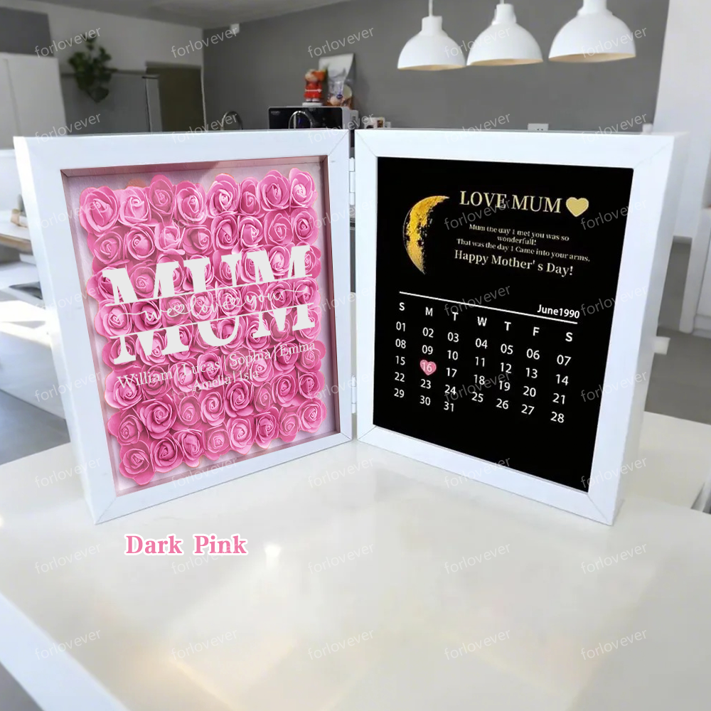 NANA Mum We Love You With REAL MOON PHASE Anniversary Calendar - Personalized Flower Shadow Box-forlovever
