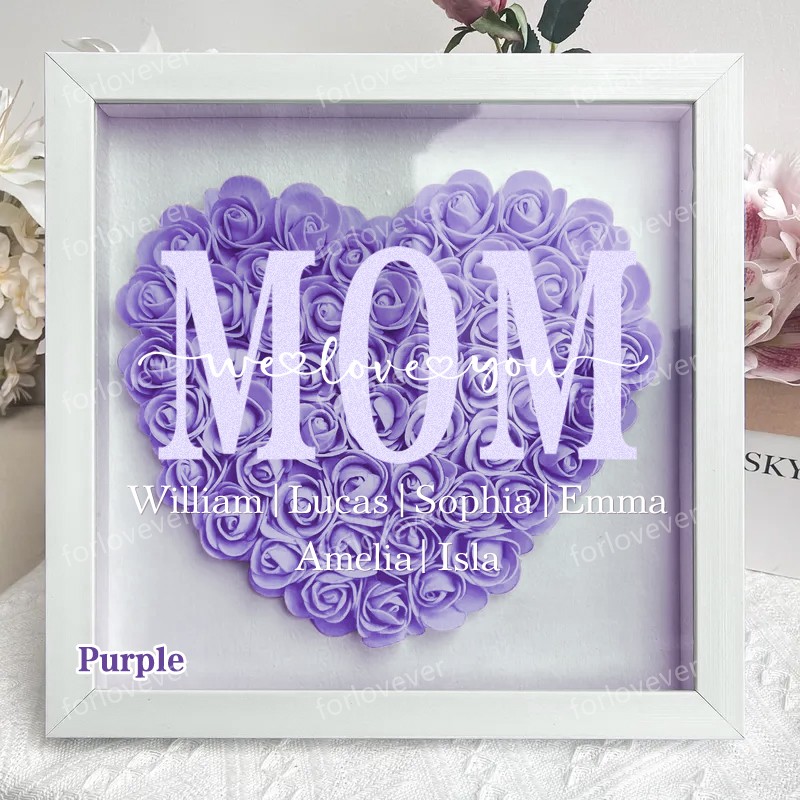 Personalized Mom Flower Shadow Box, Mother's Day Gift, Mom's Rose Fram