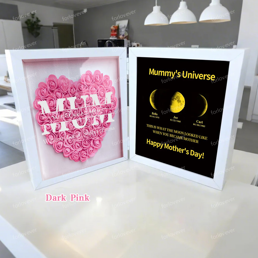 Mum We Love You With REAL MOON PHASE Anniversary Calendar - Mummy's Universe Personalized Heart Shape Flower Shadow Box-forlovever