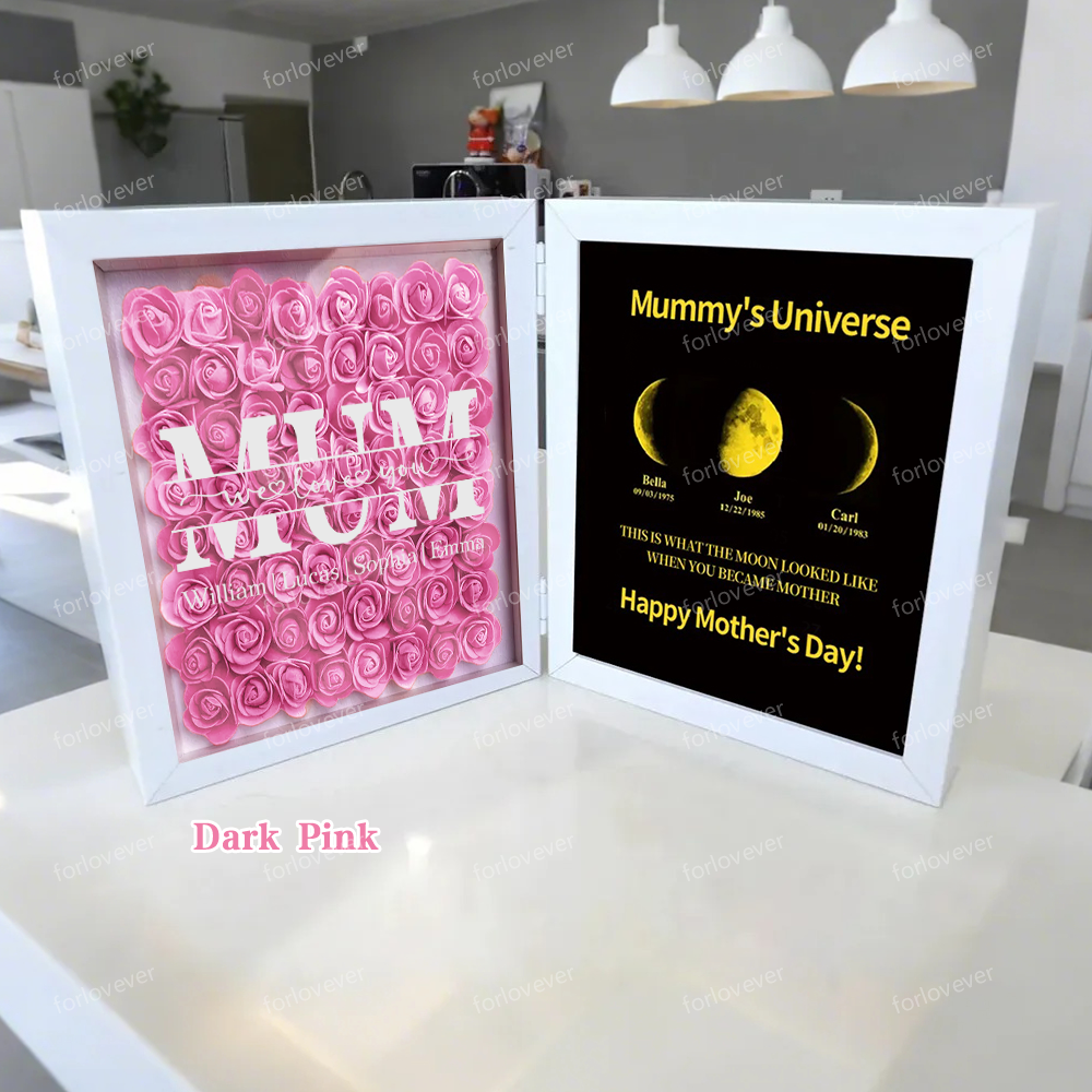Mum We Love You With REAL MOON PHASE Anniversary Calendar - Mummy's Universe Personalized Square Shape Flower Shadow Box-forlovever