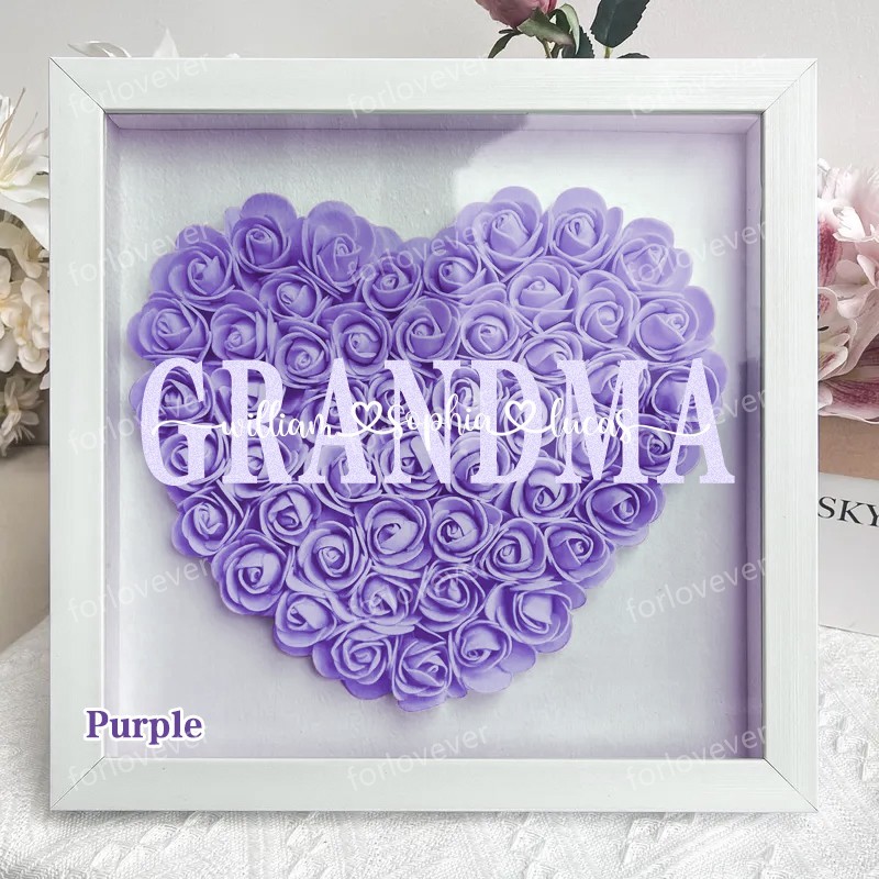 Mothers Gift for Her, Name Flower Heart Shadow Box, Custom Rose Frame, Custom Frame for Mom, Gift for Mom and Grandma Nana,Roses Shadowbox-forlovever