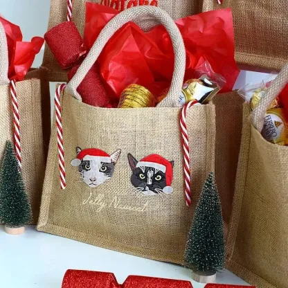 Custom Pet Photo Personalized Luxury Embroidery Christmas Gift Party Bags