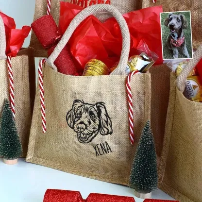 Custom Pet Photo Personalized Outline Embroidery Christmas Gift Party Bags