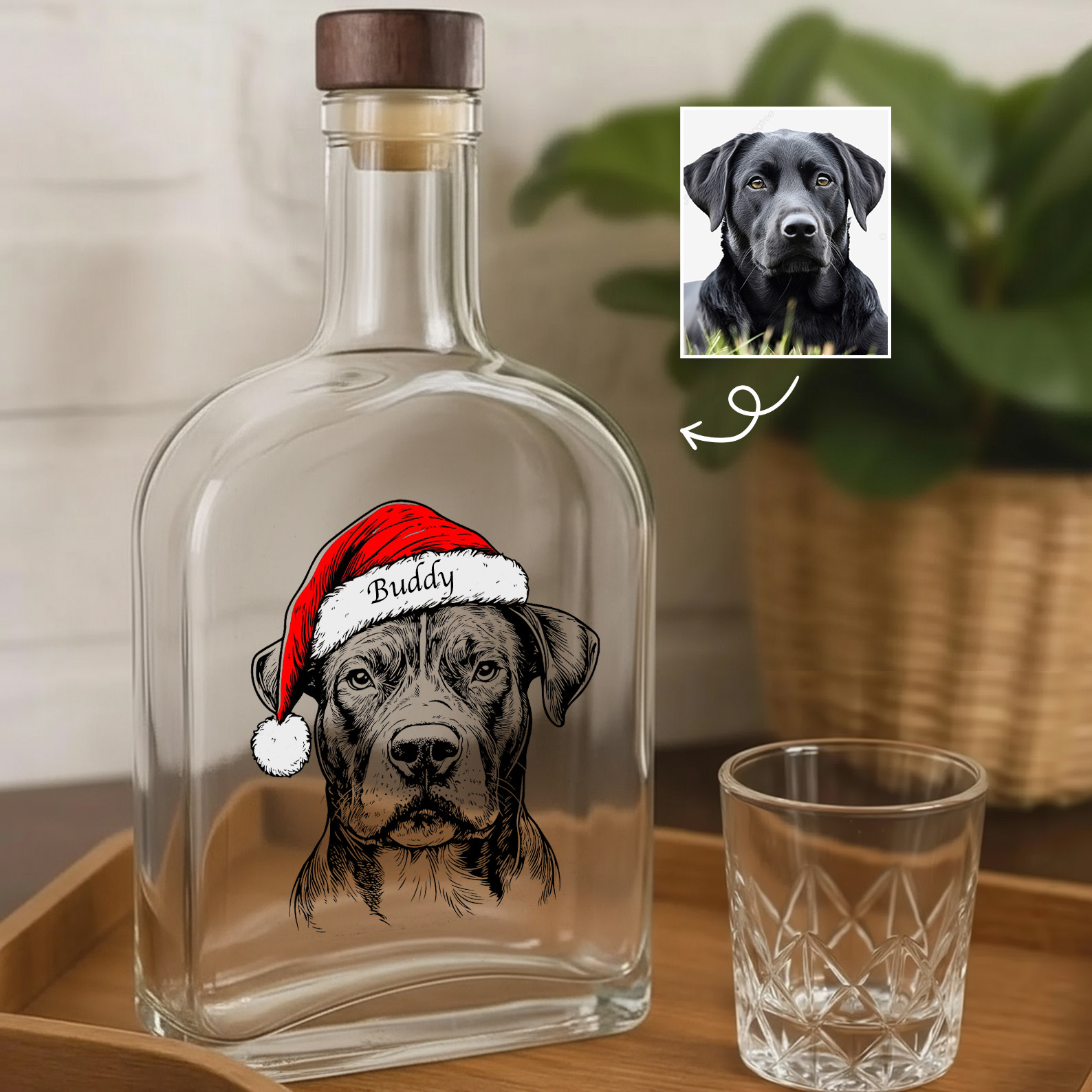 Forlovever® Custom Pet Portrait Christmas Whiskey Bottle