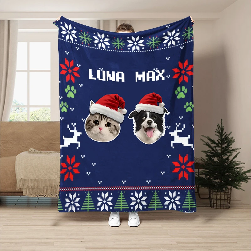 Custom Pet Portrait Christmas Blanket, Photo-Customized Personalized Pet Blanket