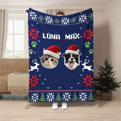 Custom Pet Portrait Christmas Blanket, Photo-Customized Personalized Pet Blanket
