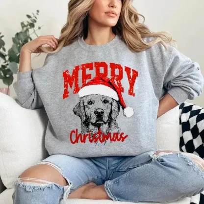 Custom Pet Portrait Christmas Sweatshirt - Personalized Dog/Cat Santa Hat Hoodie