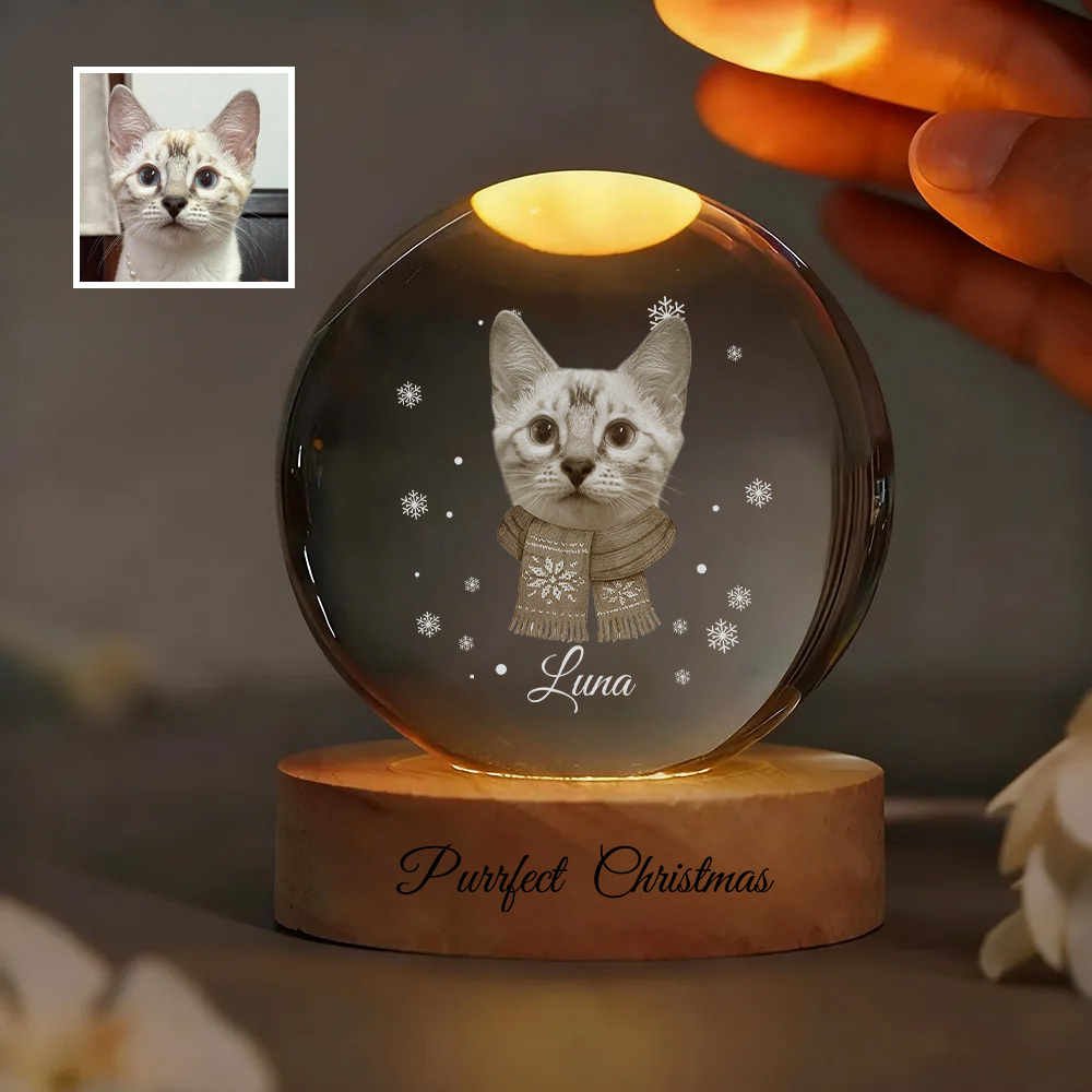 Customized pet face photo Christmas crystal ball night light