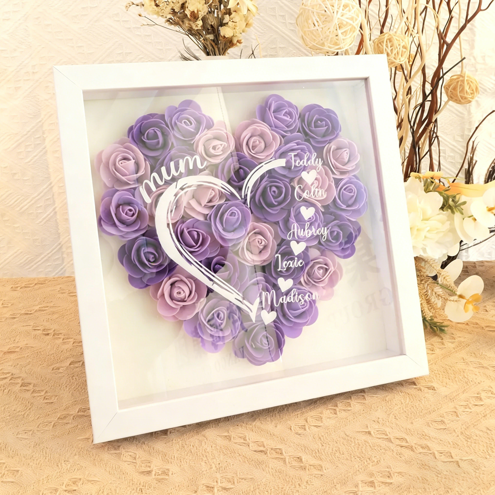 Mum Hearts - Personalized Flower Shadow Box