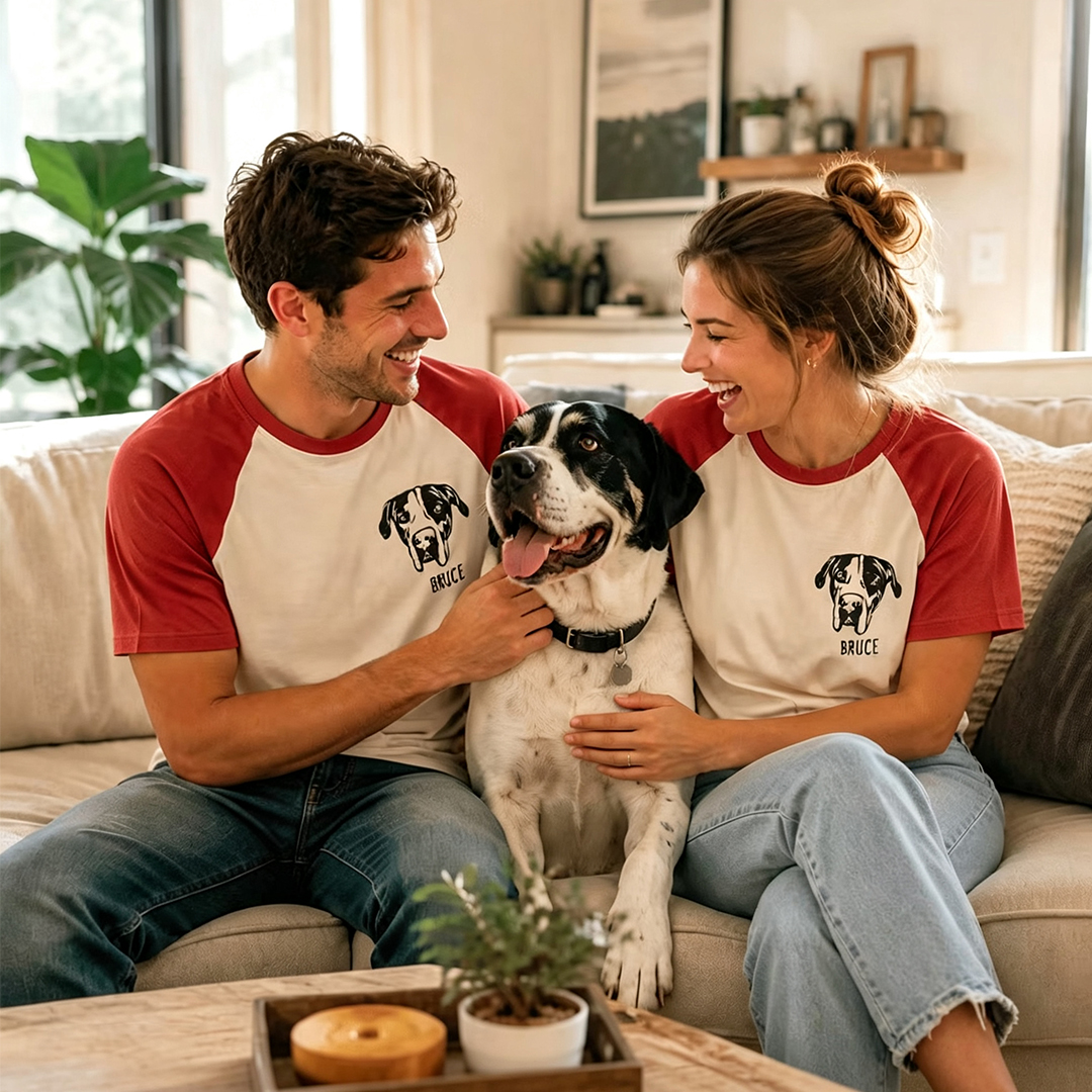 Custom Embroidered Pet Face Raglan T Shirt Personalized Gift for Dog And Cat Lovers