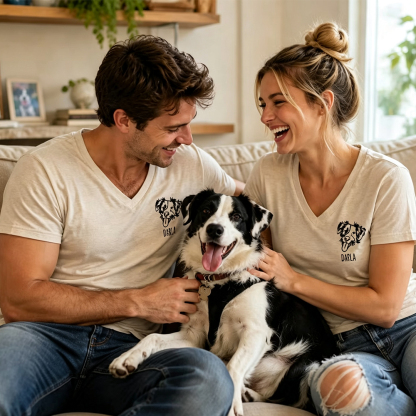 Custom Embroidered Pet Face V Neck T Shirt Personalized Gift for Dog And Cat Lovers