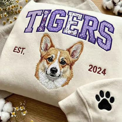 Patchwork Fabric Pet Portrait Embroidered Sweatshirt Custom Dog Cat Gift for Pet Lovers