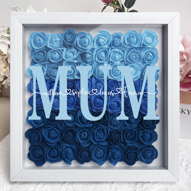 Mothers Gift for Her, Name Flower Heart Shadow Box, Custom Rose Frame, Custom Frame for Mom, Gift for Mom and Grandma Nana,Roses Shadowbox-forlovever