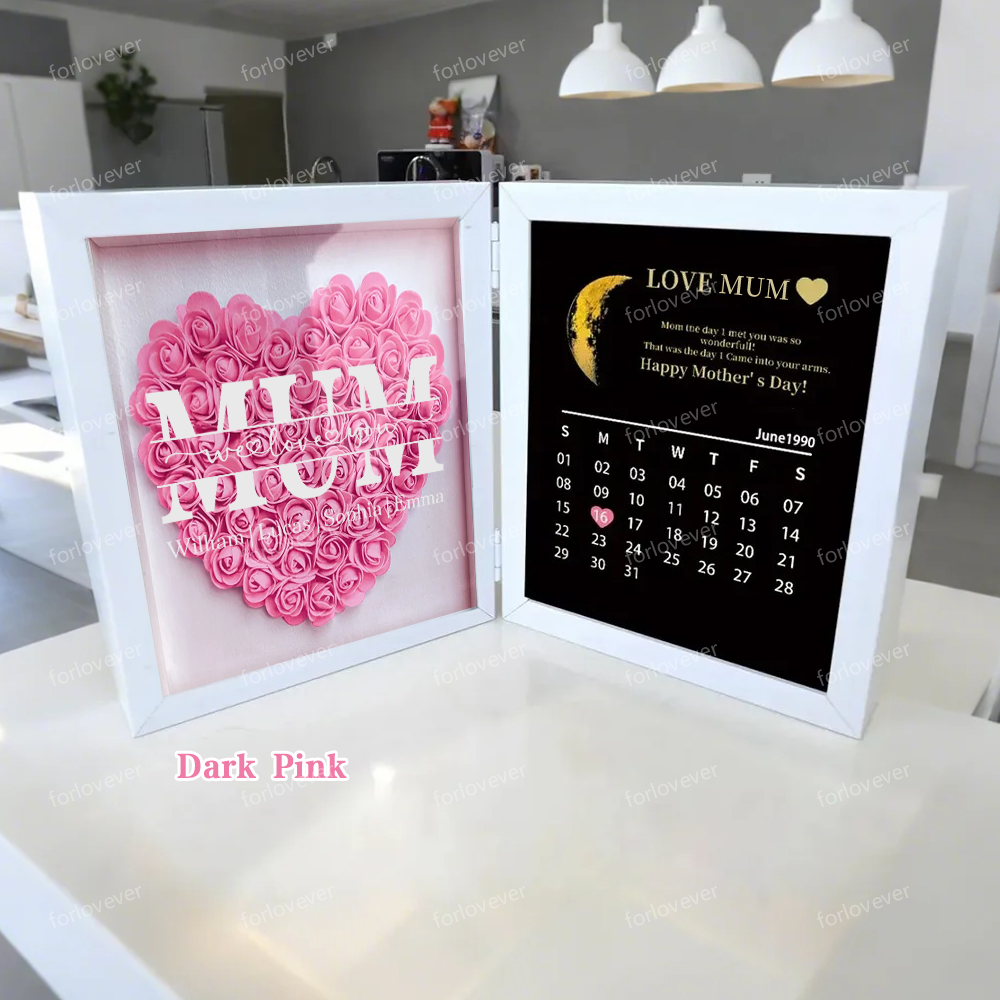 Mum We Love You With REAL MOON PHASE Anniversary Calendar - Personalized Flower Shadow Box-forlovever