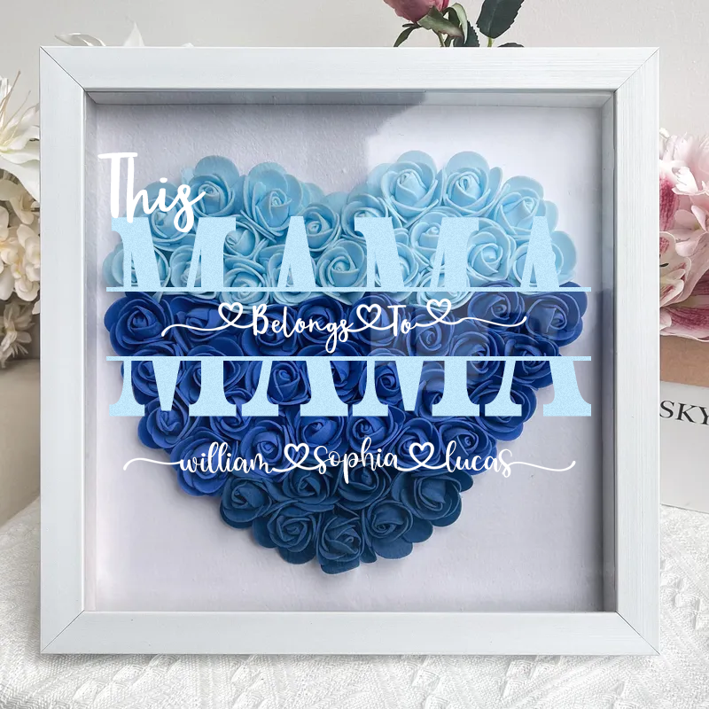 'This MUM/MOM Belongs to' Flower Heart Shadow Box for Mom,Roses Shadowbox with custom Names, Custom Frame Gift for Mother's Day-forlovever