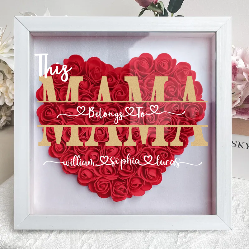 'This MUM/MOM Belongs to' Flower Heart Shadow Box for Mom,Roses Shadowbox with custom Names, Custom Frame Gift for Mother's Day-forlovever