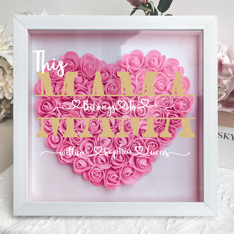 'This MUM/MOM Belongs to' Flower Heart Shadow Box for Mom,Roses Shadowbox with custom Names, Custom Frame Gift for Mother's Day-forlovever