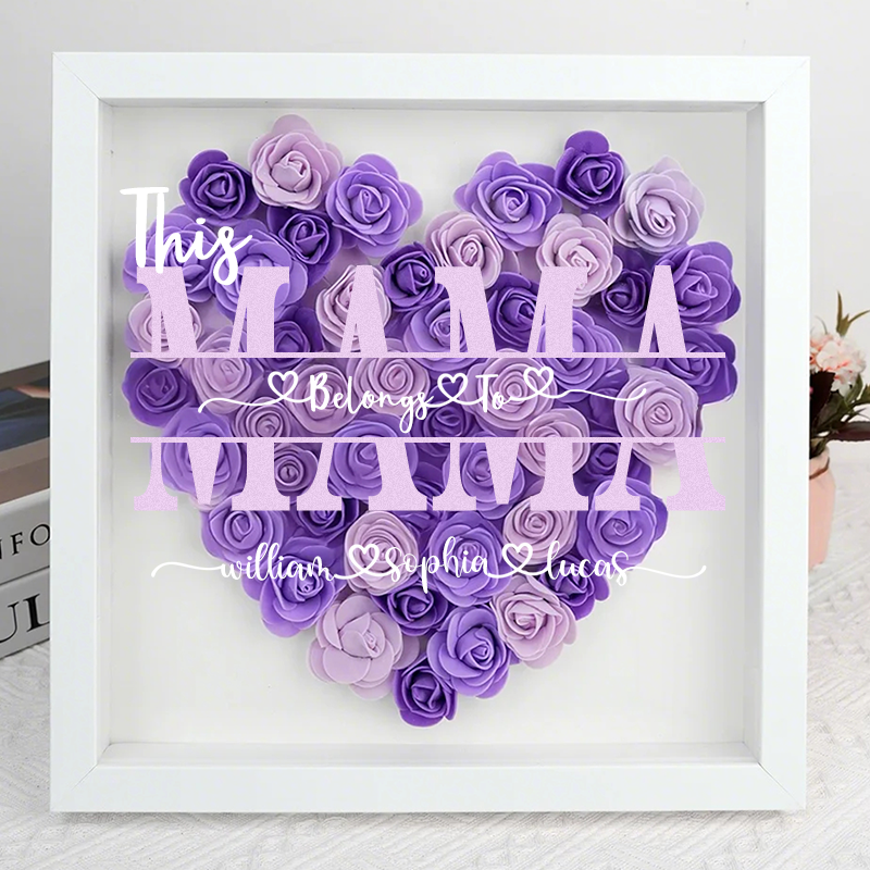 'This MUM/MOM Belongs to' Flower Heart Shadow Box for Mom,Roses Shadowbox with custom Names, Custom Frame Gift for Mother's Day-forlovever