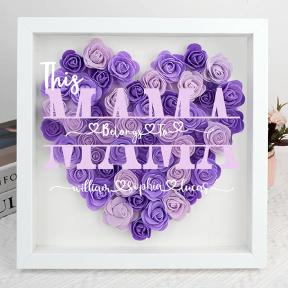 'This MUM/MOM Belongs to' Flower Heart Shadow Box for Mom,Roses Shadowbox with custom Names, Custom Frame Gift for Mother's Day-forlovever
