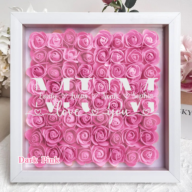 MOM-Love you- Personalized Flower Shadow Box Custom Name & Text Square Rose Frame Decorations Mother's Day Gift-forlovever