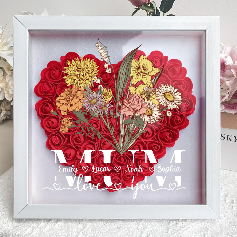 Mom We Love You - Personalized Birth Flower Shadow Box-forlovever