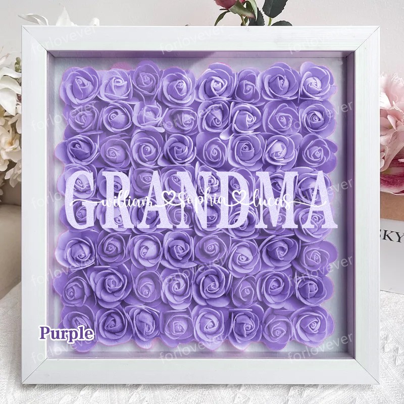 Mothers Gift for Her, Name Flower Heart Shadow Box, Custom Rose Frame, Custom Frame for Mom, Gift for Mom and Grandma Nana,Roses Shadowbox-forlovever