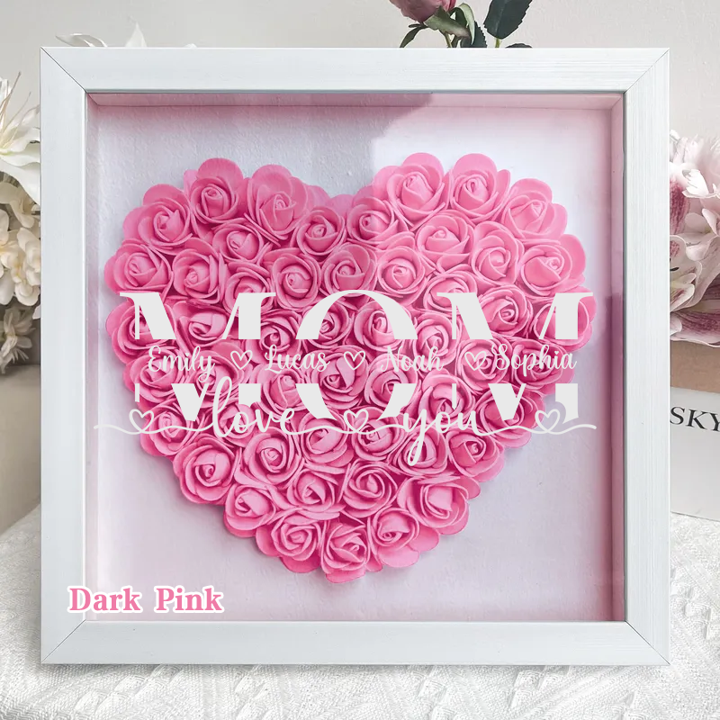  MOM-Love you- Personalized Flower Shadow Box Custom Name & Text Heart Rose Frame Decorations Mother's Day Gift-forlovever