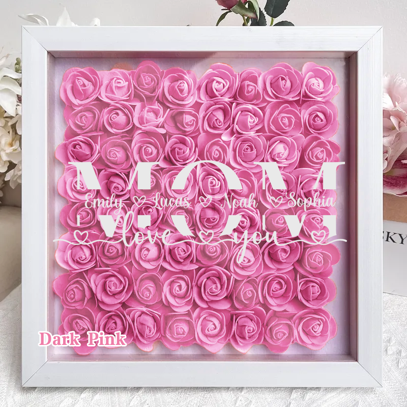 MOM-Love you- Personalized Flower Shadow Box Custom Name & Text Square Rose Frame Decorations Mother's Day Gift-forlovever