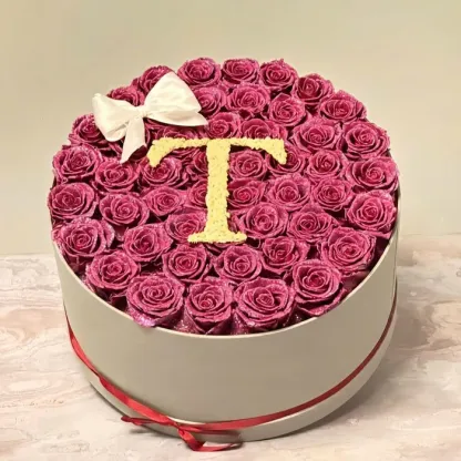 Glitter Rose Box With Initial Couple Gift