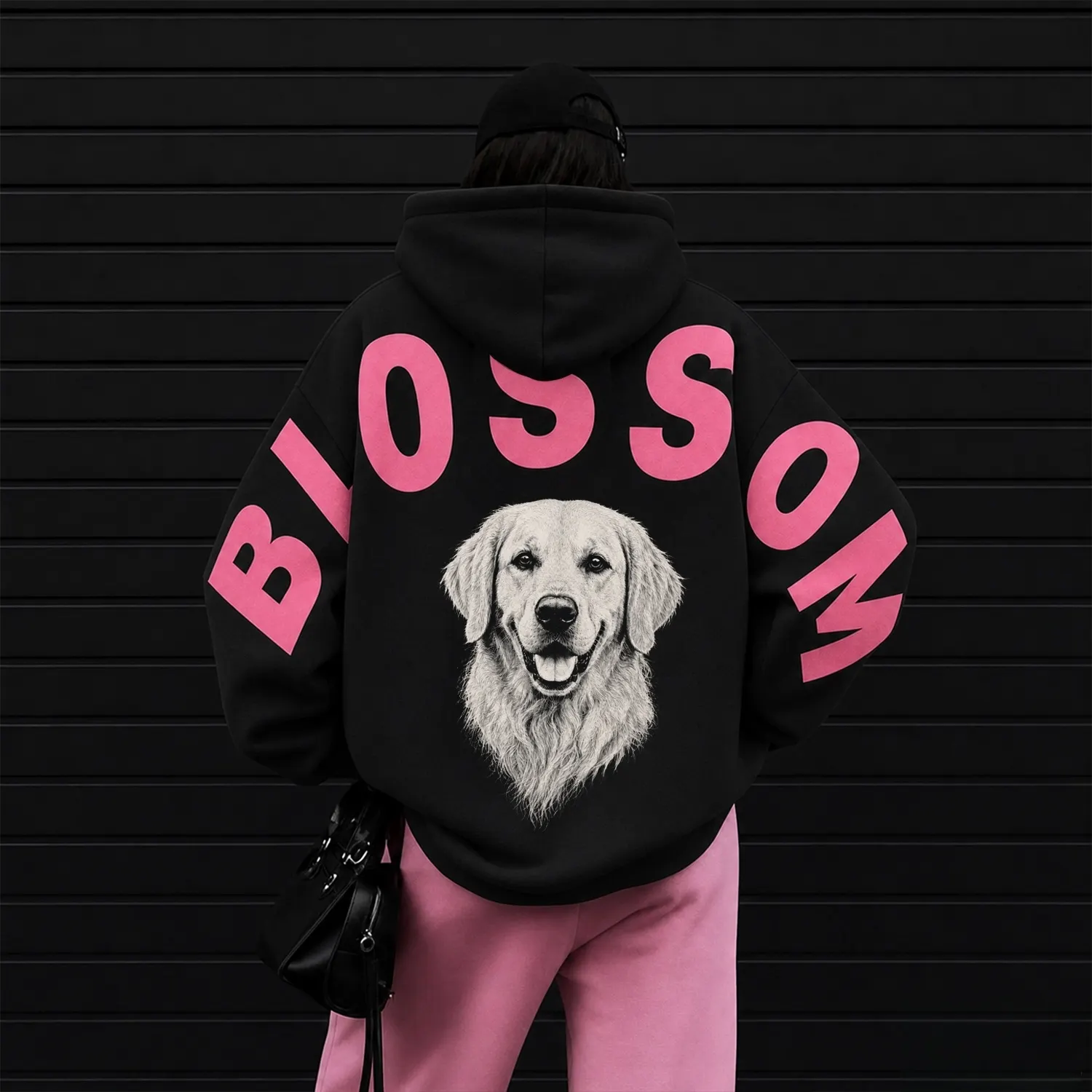 Custom Pet Portrait Sweatshirt with Solid Big Back Name, Personalized Dog Mom Hoodie