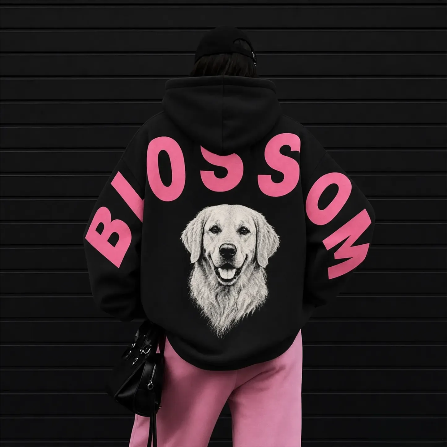 Custom Pet Portrait Sweatshirt with Solid Big Back Name, Personalized Dog Mom Hoodie