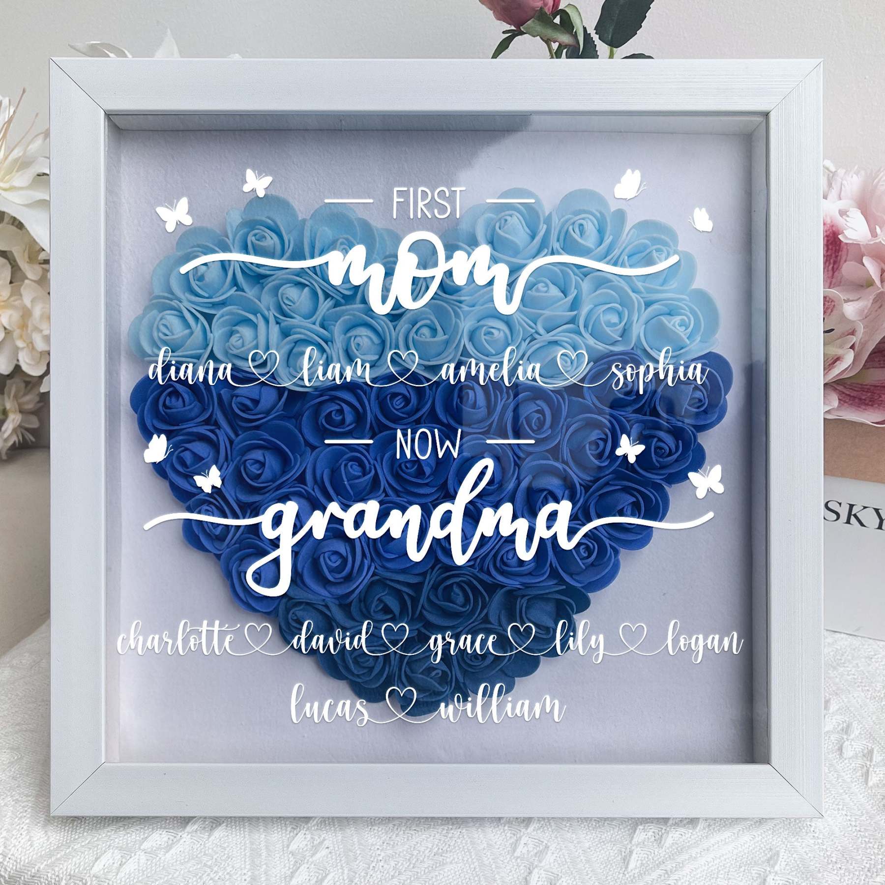 First Mom Now Grandma - Personalized Flower Shadow Box-forlovever