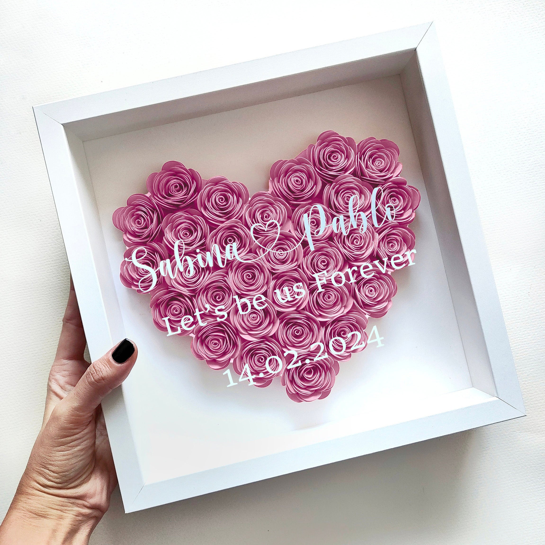 Custom Heart Flower Shadow Box with Text-forlovever