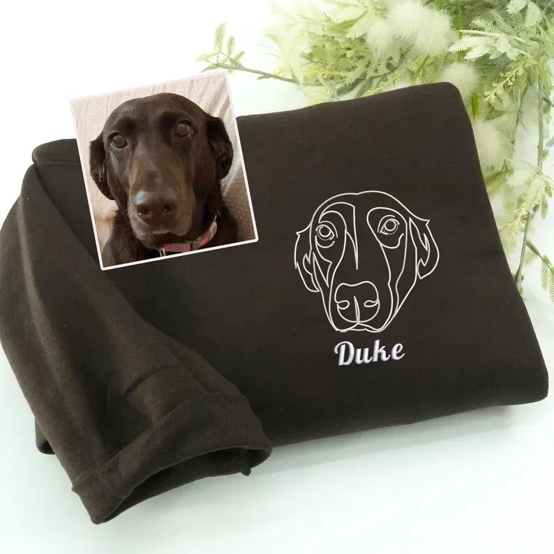 Personalized Pet Face Outline Embroidered T-shirt,Sweatshirt,Hoodie.