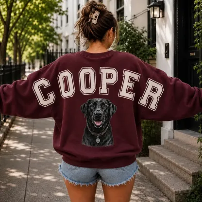 Custom Pet Portrait Sweatshirt with Distressed Big Back Name, Dog Mom Hoodie